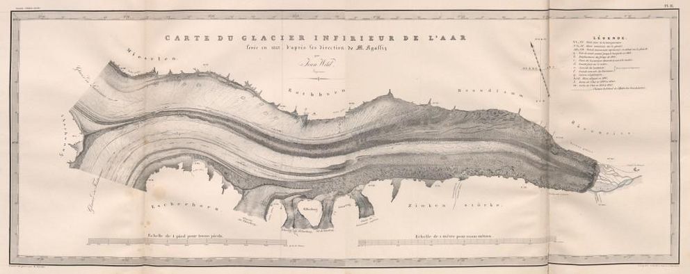 Louis Agassiz: Carte du Glacier inférieur de l’Aar (1847)
