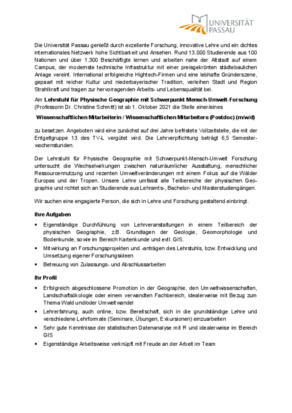 Wissenschaftliche Mitarbeiterin / Wissenschaftlicher Mitarbeiter (w/m/d)