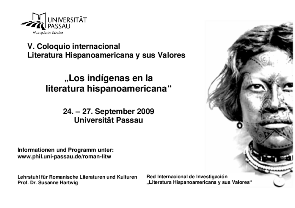 Plakat zum Kolloquium "Los indigenas en la literatura hispanoamericana" Plakat zum Kolloquium "Los indigenas en la literatura hispanoamericana"