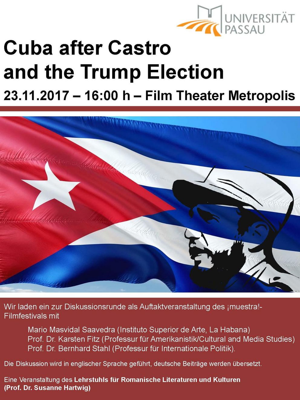 Plakat zur Podiumsdiskussion "Cuba after Castro"