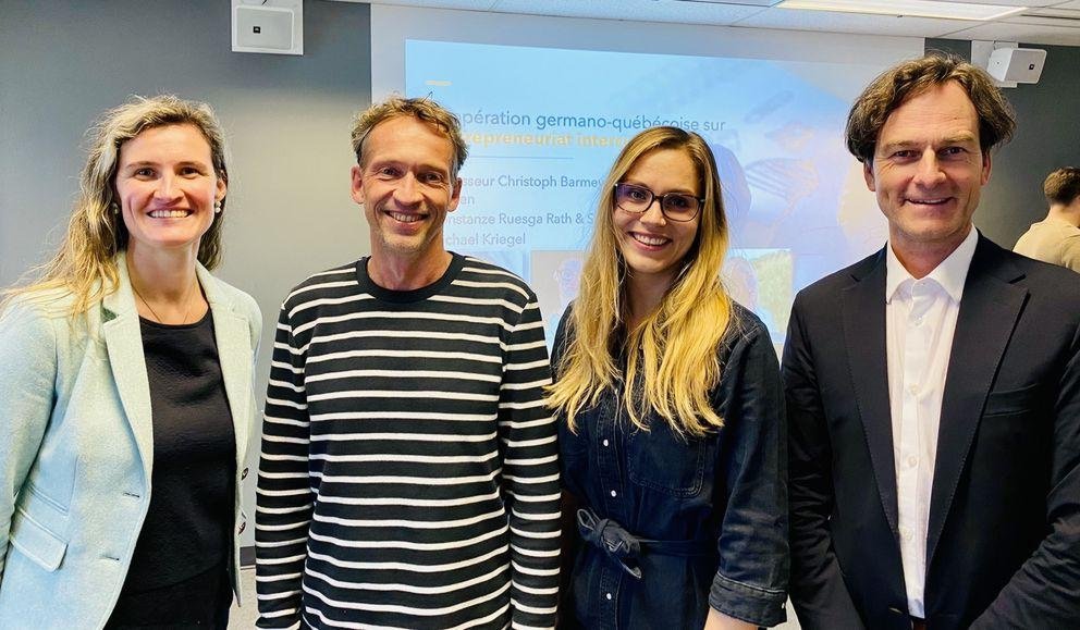 (from left): Professor Kerstin Kuyken, Michael Kriegel, Sina Großkopf and Christoph Barmeyer.