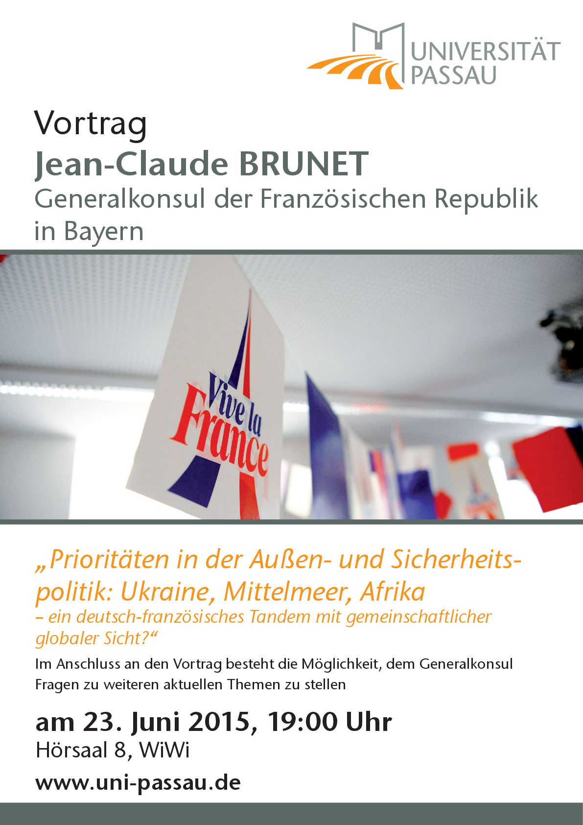 Plakat zum Vortrag von Jean-Claude Brunet