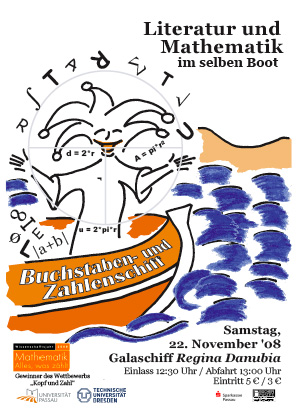 Plakat zur Veranstaltung "Literatur und Mathematik im selben Boot 